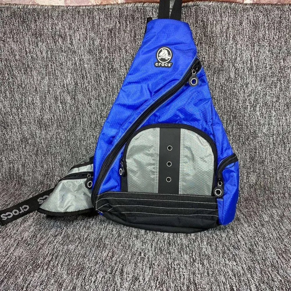 Vtg‎ Crocs Sling Backpack Bag Royal Blue Silver Single Strap Crossbody Travel